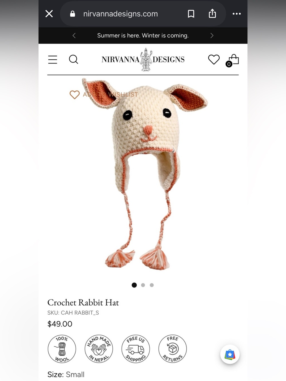 Kids Crochet Rabbit Hat in Cream and Peach